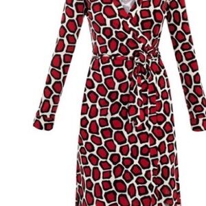 Diane Von Furstenberg Red and Black Geometric Wrap Dress